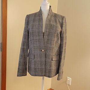 J. Crew Women's Plaid Blazer, size 10. Single button, high collar.